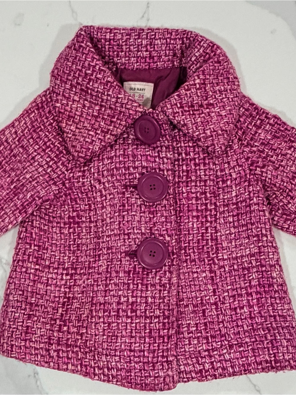 Old Navy Hot Pink Tweed Girls Pea Coat with Button Front